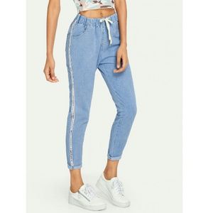 NWT Drawstring Waist Jeans w Stripe